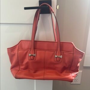Elegant Coral Coach Leather Tote Bag